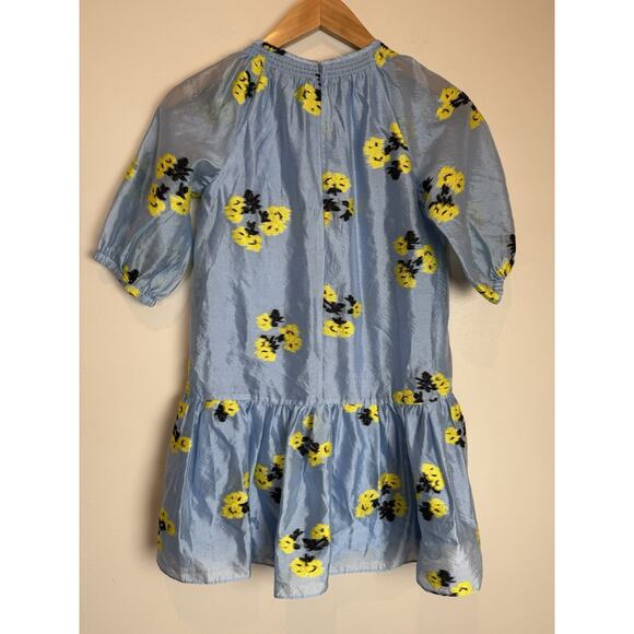 Tanya Taylor Dress Girls L Blue Floral Mini Eliza Kids Yellow Ruffle Chiffon 12 - Picture 4 of 7
